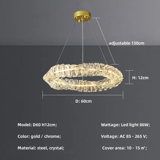 Sophisticated Crystal LED Pendant Lights - Dimmable, Ideal for Living and Dining Rooms - Luxurious Ring Design - DecorGlobe