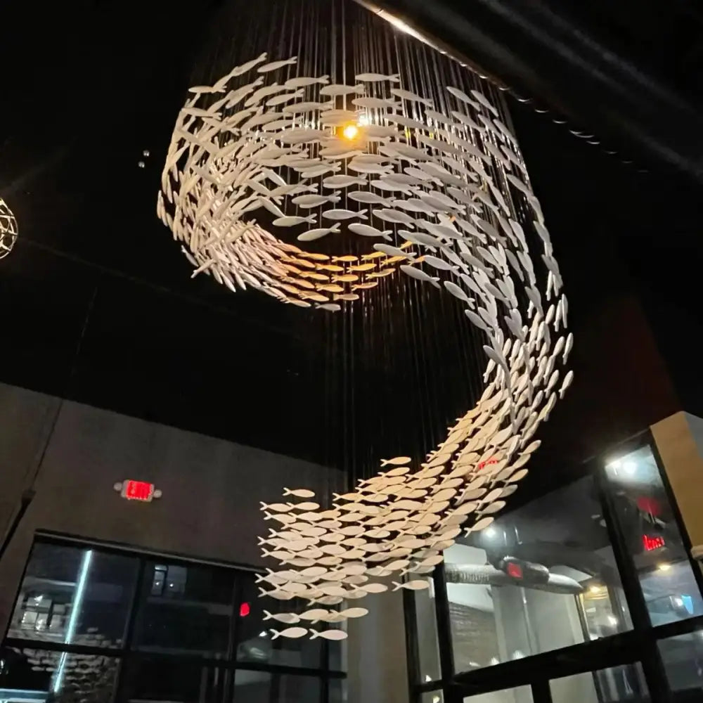 Customized Fish-Shaped Chandelier Hotel Lobby Glass Non-Standard Engineering Fish School Dolphin Wedding Decorative Art