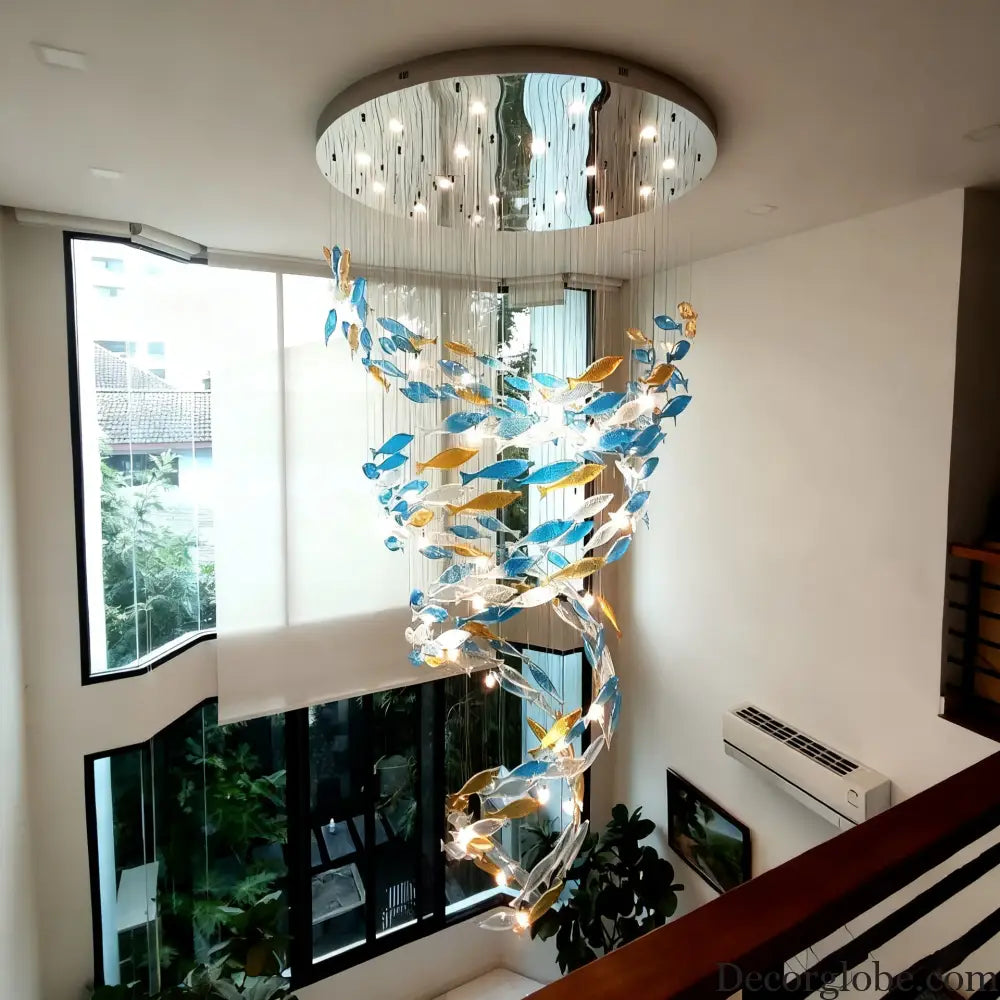 Customized Fish-Shaped Chandelier Hotel Lobby Glass Non-Standard Engineering Fish School Dolphin Wedding Decorative Art