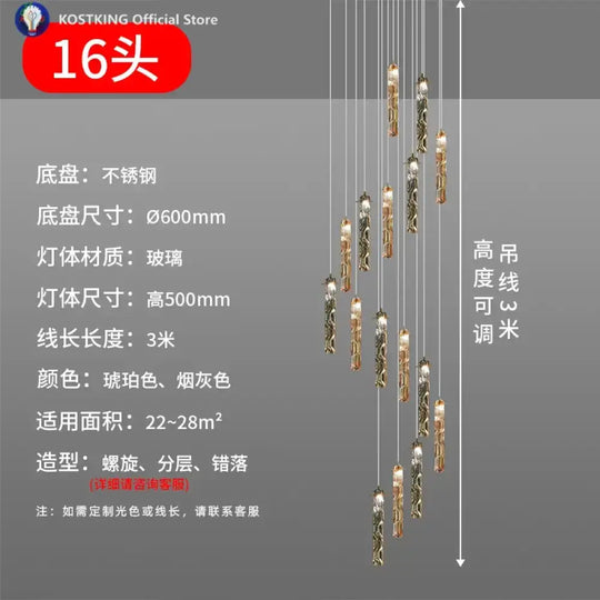 Art Design Spiral Staircase Crystal Chandelier LuxuriousHigh-CeilingDuplex Floor-To-Ceiling Living Room Crystal Large