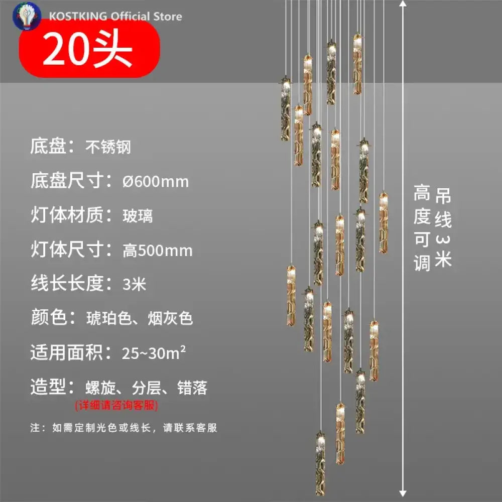 Art Design Spiral Staircase Crystal Chandelier LuxuriousHigh-CeilingDuplex Floor-To-Ceiling Living Room Crystal Large