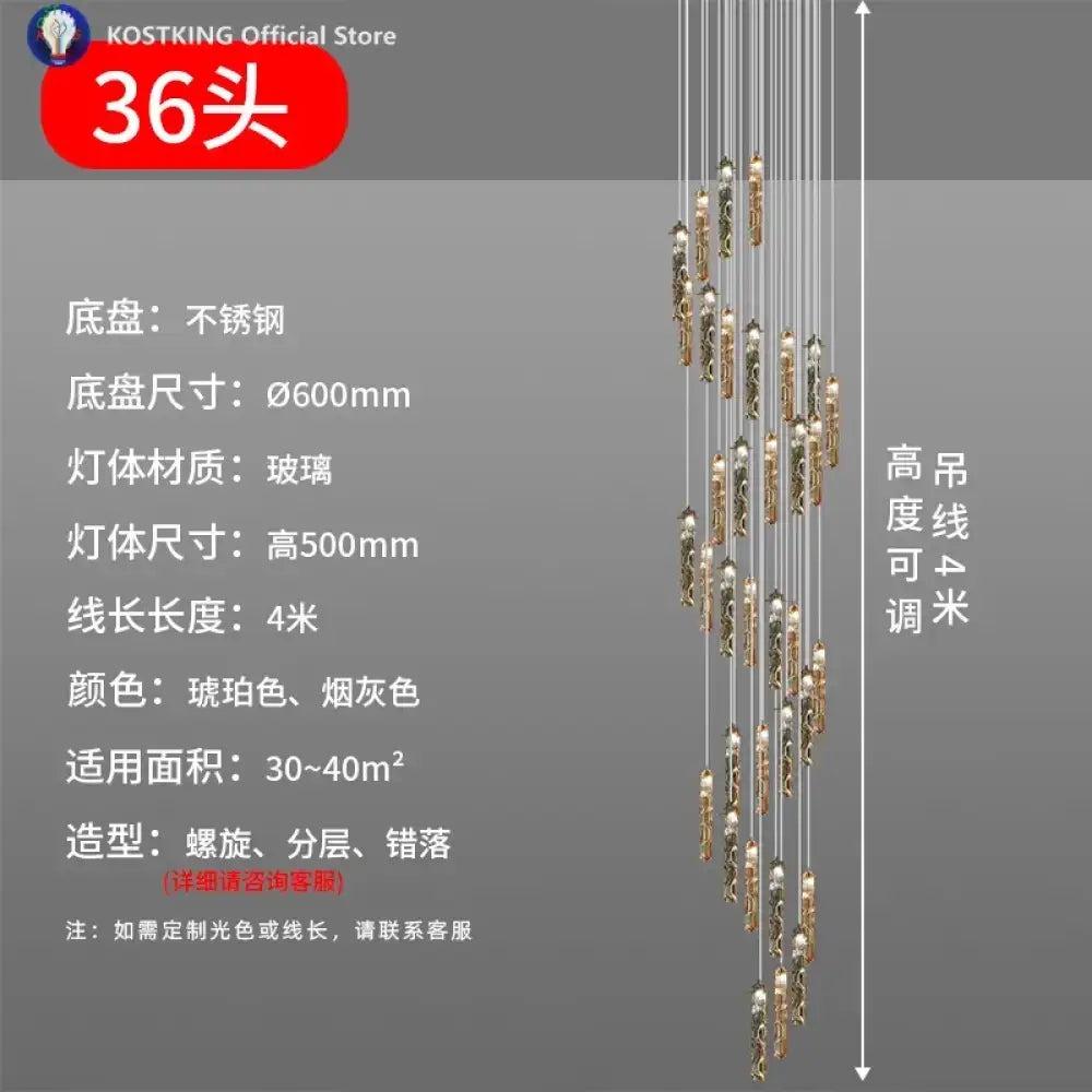 Art Design Spiral Staircase Crystal Chandelier LuxuriousHigh-CeilingDuplex Floor-To-Ceiling Living Room Crystal Large