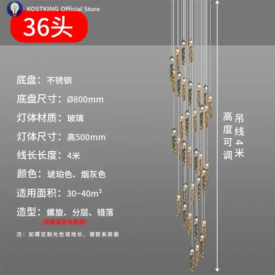 Art Design Spiral Staircase Crystal Chandelier LuxuriousHigh-CeilingDuplex Floor-To-Ceiling Living Room Crystal Large