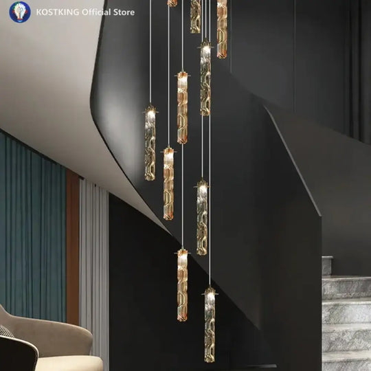 Art Design Spiral Staircase Crystal Chandelier LuxuriousHigh-CeilingDuplex Floor-To-Ceiling Living Room Crystal Large