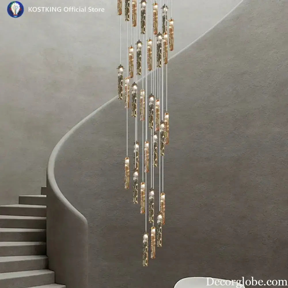 Art Design Spiral Staircase Crystal Chandelier LuxuriousHigh-CeilingDuplex Floor-To-Ceiling Living Room Crystal Large