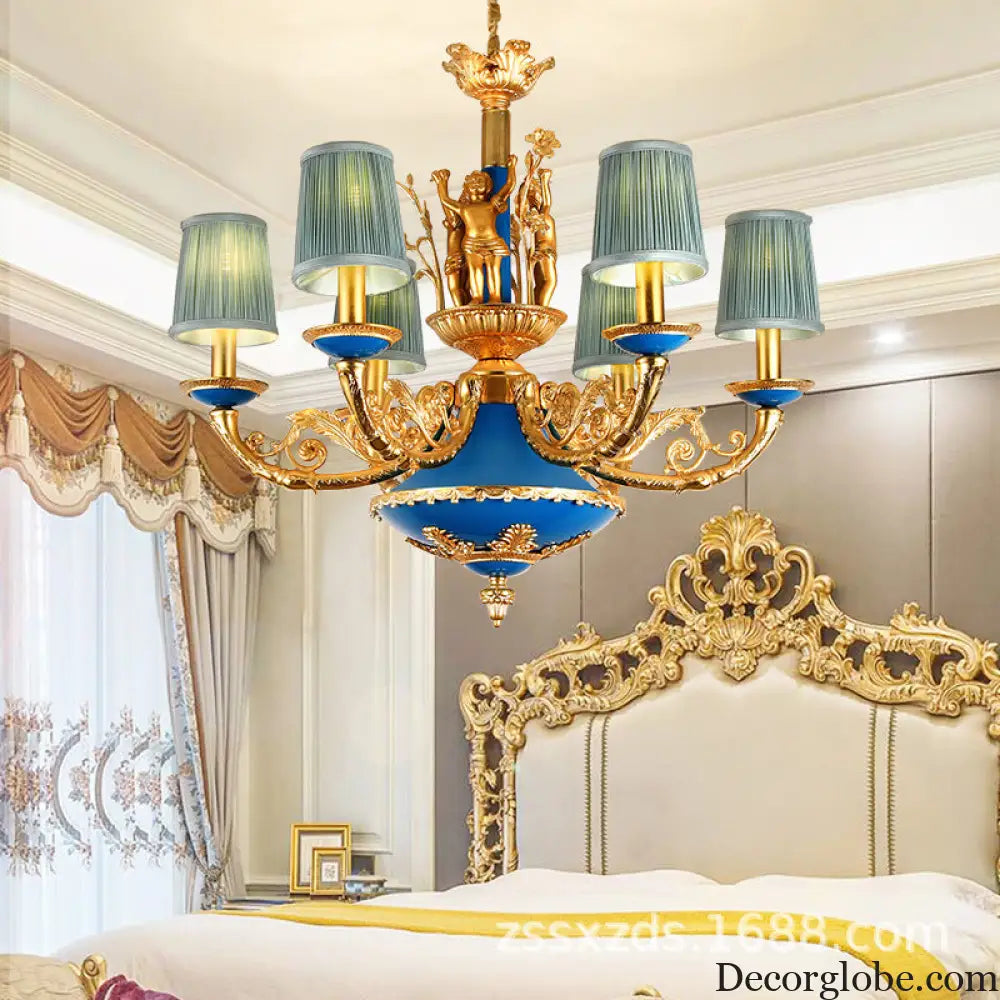French-style European-style high-end retro palace lamp American-style copper chandelier Villa home lamps living room