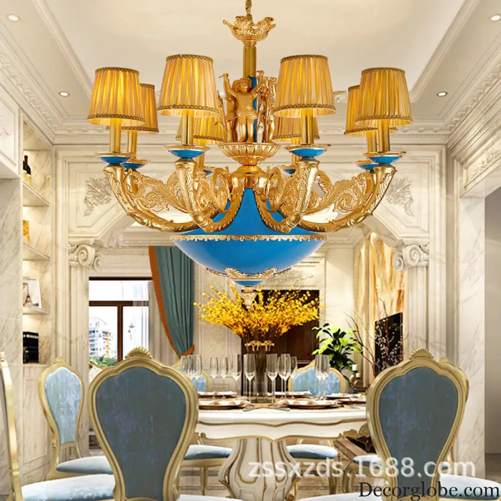 French-style European-style high-end retro palace lamp American-style copper chandelier Villa home lamps living room