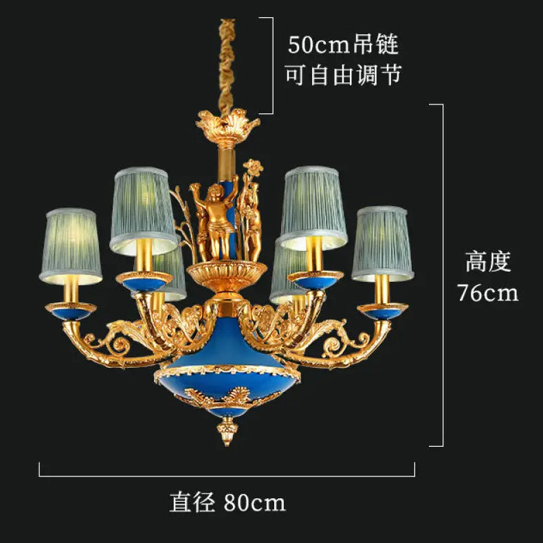 French-style European-style high-end retro palace lamp American-style copper chandelier Villa home lamps living room