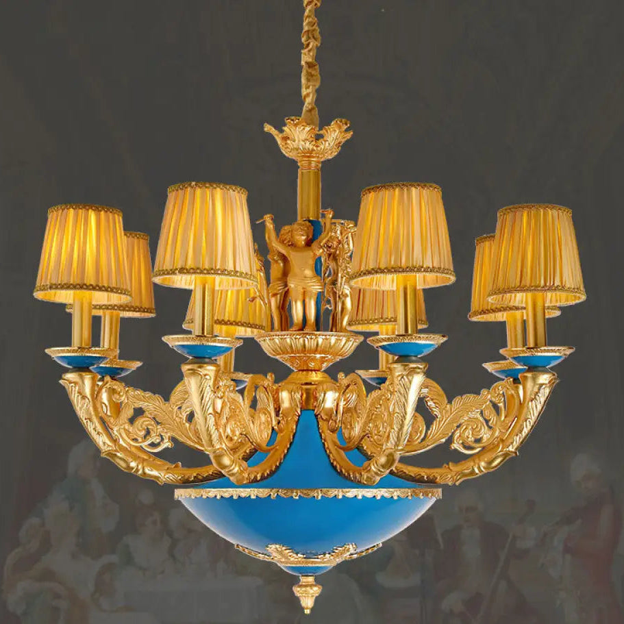 French-style European-style high-end retro palace lamp American-style copper chandelier Villa home lamps living room