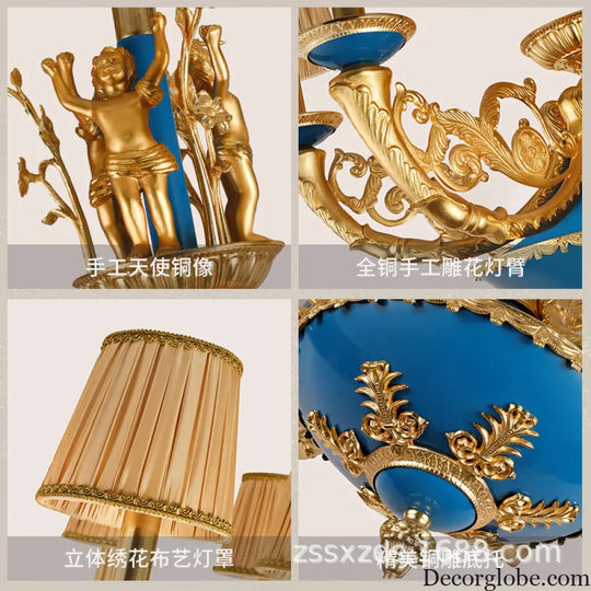 French-style European-style high-end retro palace lamp American-style copper chandelier Villa home lamps living room