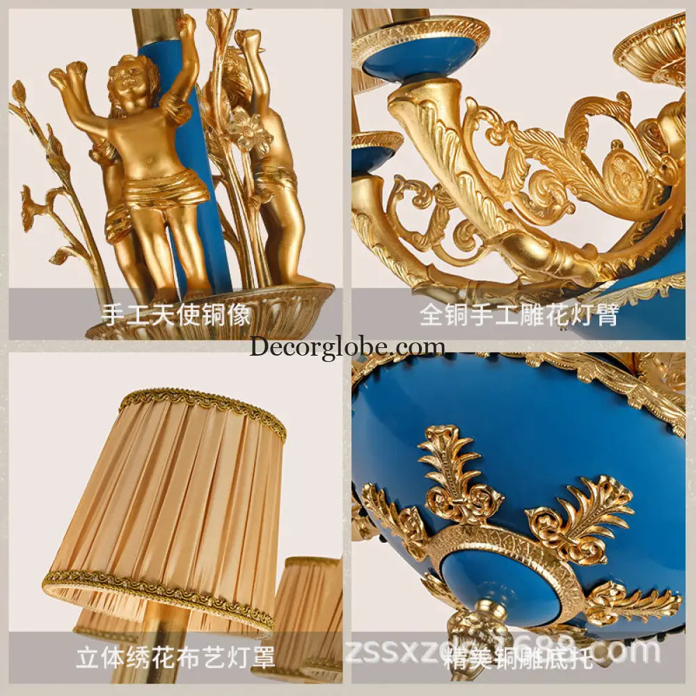 French-style European-style high-end retro palace lamp American-style copper chandelier Villa home lamps living room