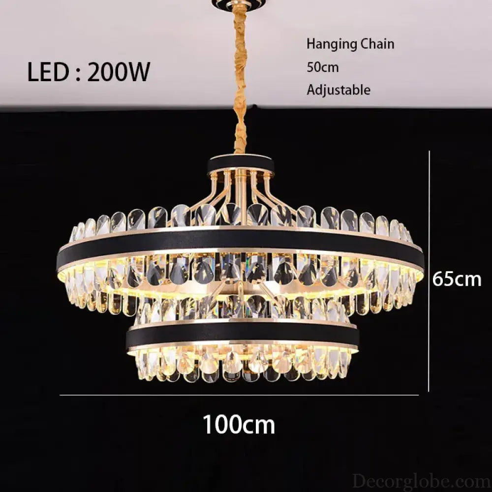 Dimmable LED Crystal Oval Ceiling Chandeliers - Black Leather Luxury Lustres for Dining Room Decor - DecorGlobe