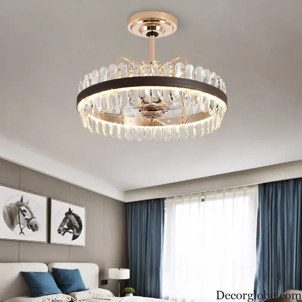 Dimmable LED Crystal Oval Ceiling Chandeliers - Black Leather Luxury Lustres for Dining Room Decor - DecorGlobe