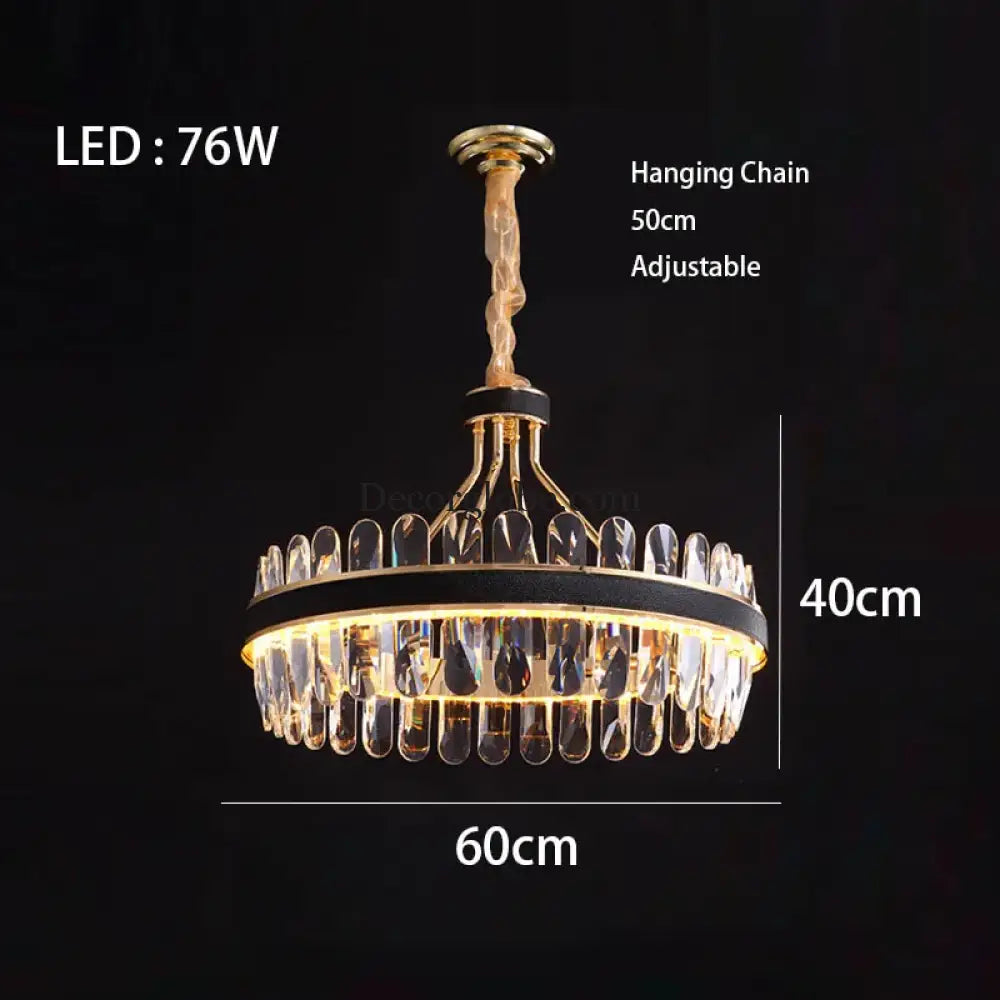 Dimmable LED Crystal Oval Ceiling Chandeliers - Black Leather Luxury Lustres for Dining Room Decor - DecorGlobe