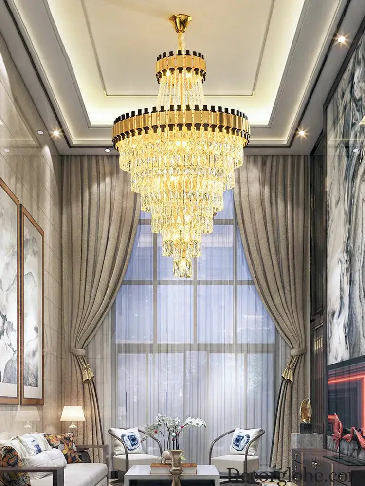 Duplex Building Chandelier - Post-Modern Light Luxury Crystal Elegance for Villas, Living Rooms, and Staircase Illumination - DecorGlobe