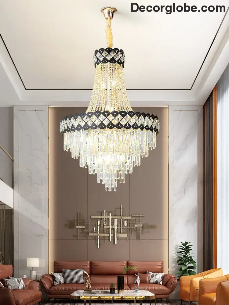 Duplex Building Crystal Chandelier - Post-Modern Light Luxury Elegance for Spiral Staircases, Halls, Villas, and Living Rooms with Suspended Gloss Lighting - DecorGlobe