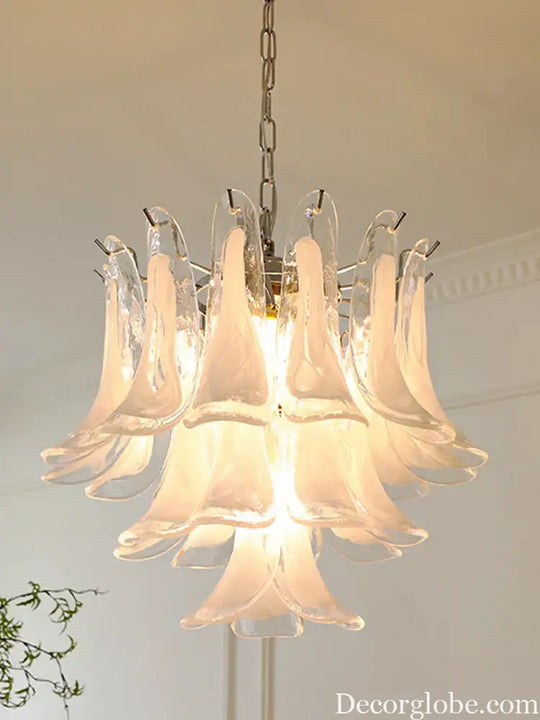 Elara White Petal Glass LED Chandelier for Staircase & Villa Décor - DecorGlobe