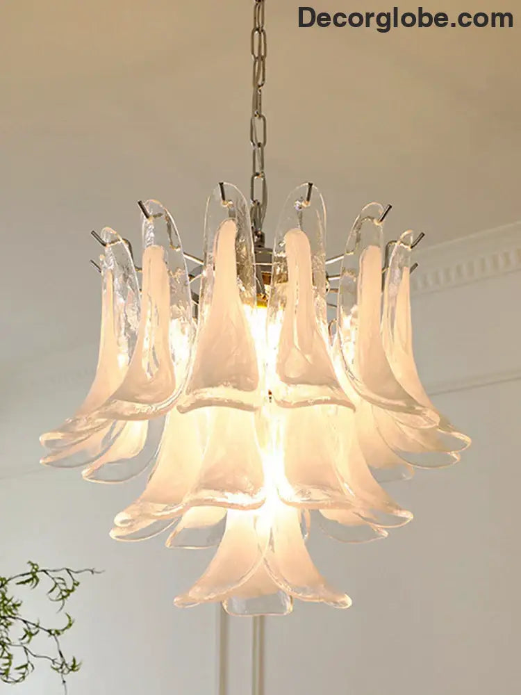 Elara White Petal Glass LED Chandelier for Staircase & Villa Décor - DecorGlobe