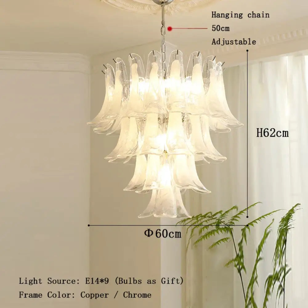 Elara White Petal Glass LED Chandelier for Staircase & Villa Décor - DecorGlobe