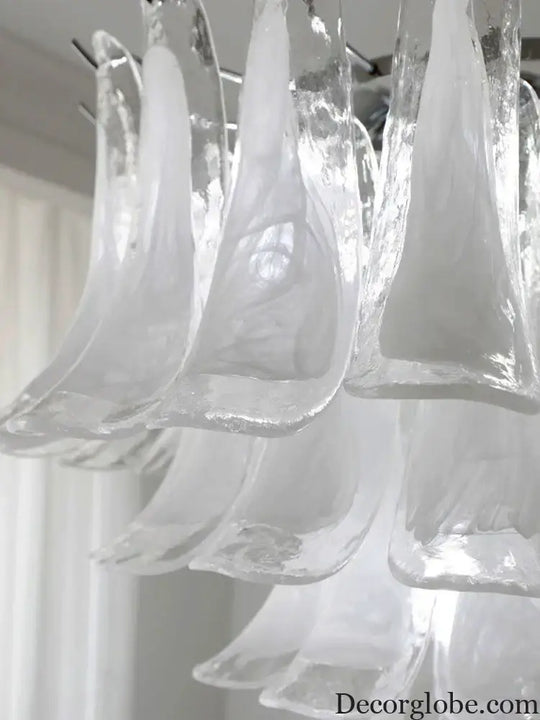 Elara White Petal Glass LED Chandelier for Staircase & Villa Décor - DecorGlobe