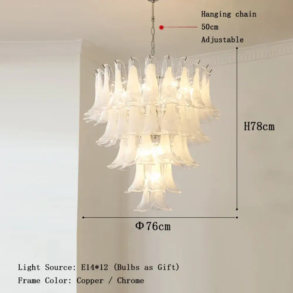 Elara White Petal Glass LED Chandelier for Staircase & Villa Décor - DecorGlobe