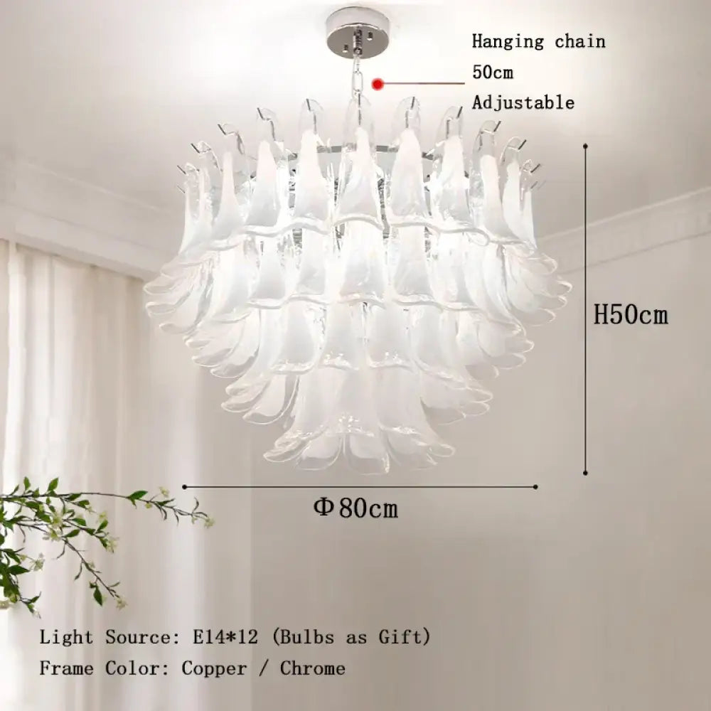 Elara White Petal Glass LED Chandelier for Staircase & Villa Décor - DecorGlobe