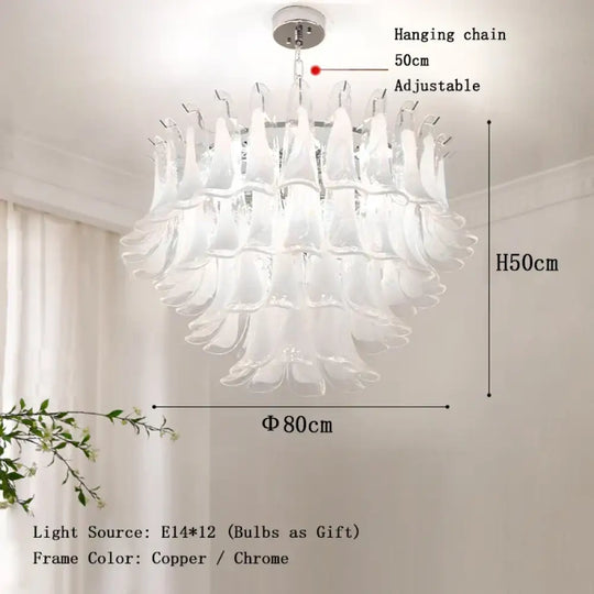 Elara White Petal Glass LED Chandelier for Staircase & Villa Décor - DecorGlobe
