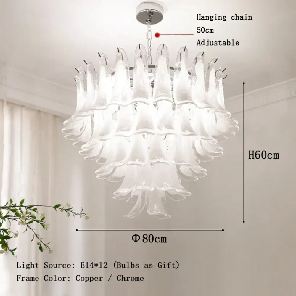 Elara White Petal Glass LED Chandelier for Staircase & Villa Décor - DecorGlobe
