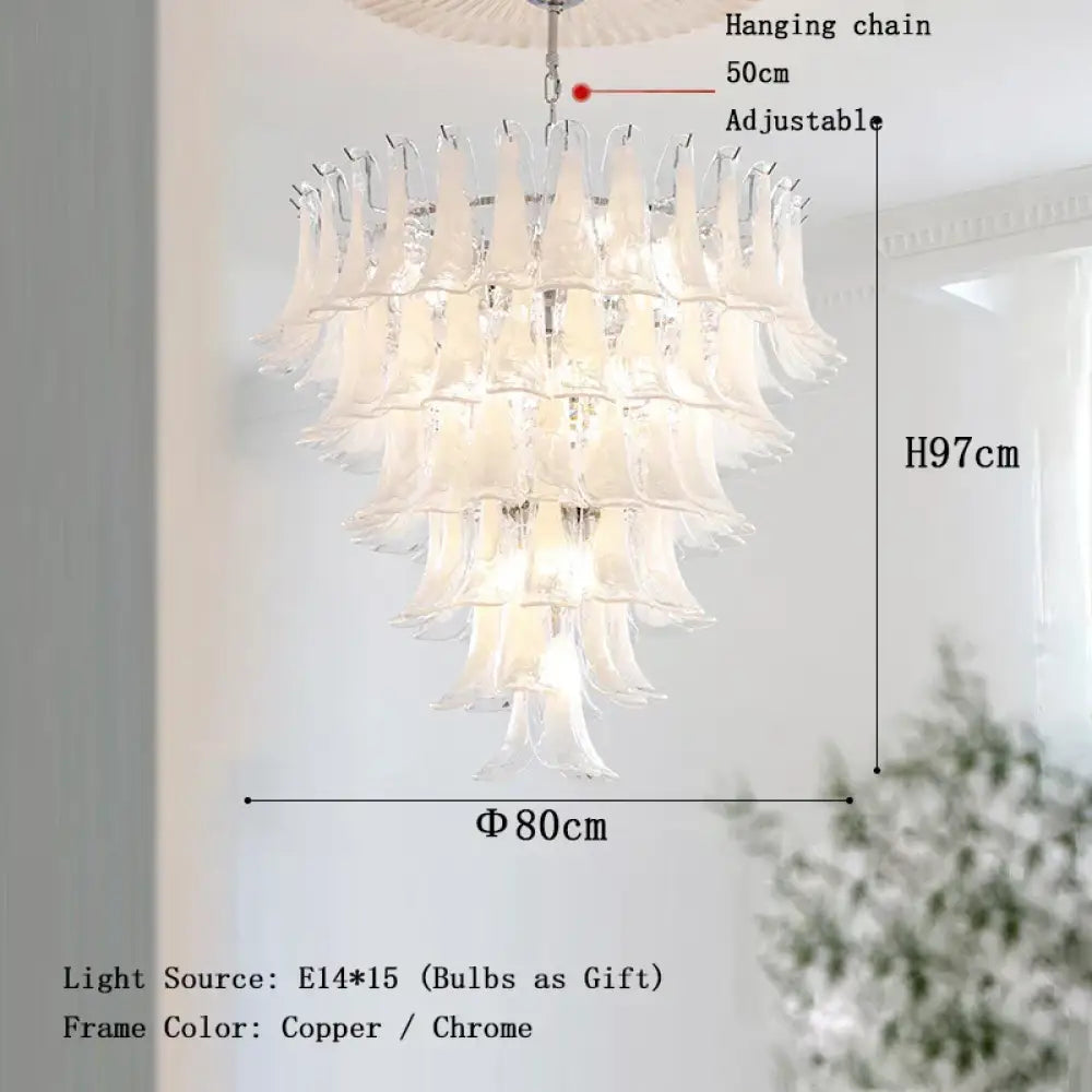 Elara White Petal Glass LED Chandelier for Staircase & Villa Décor - DecorGlobe