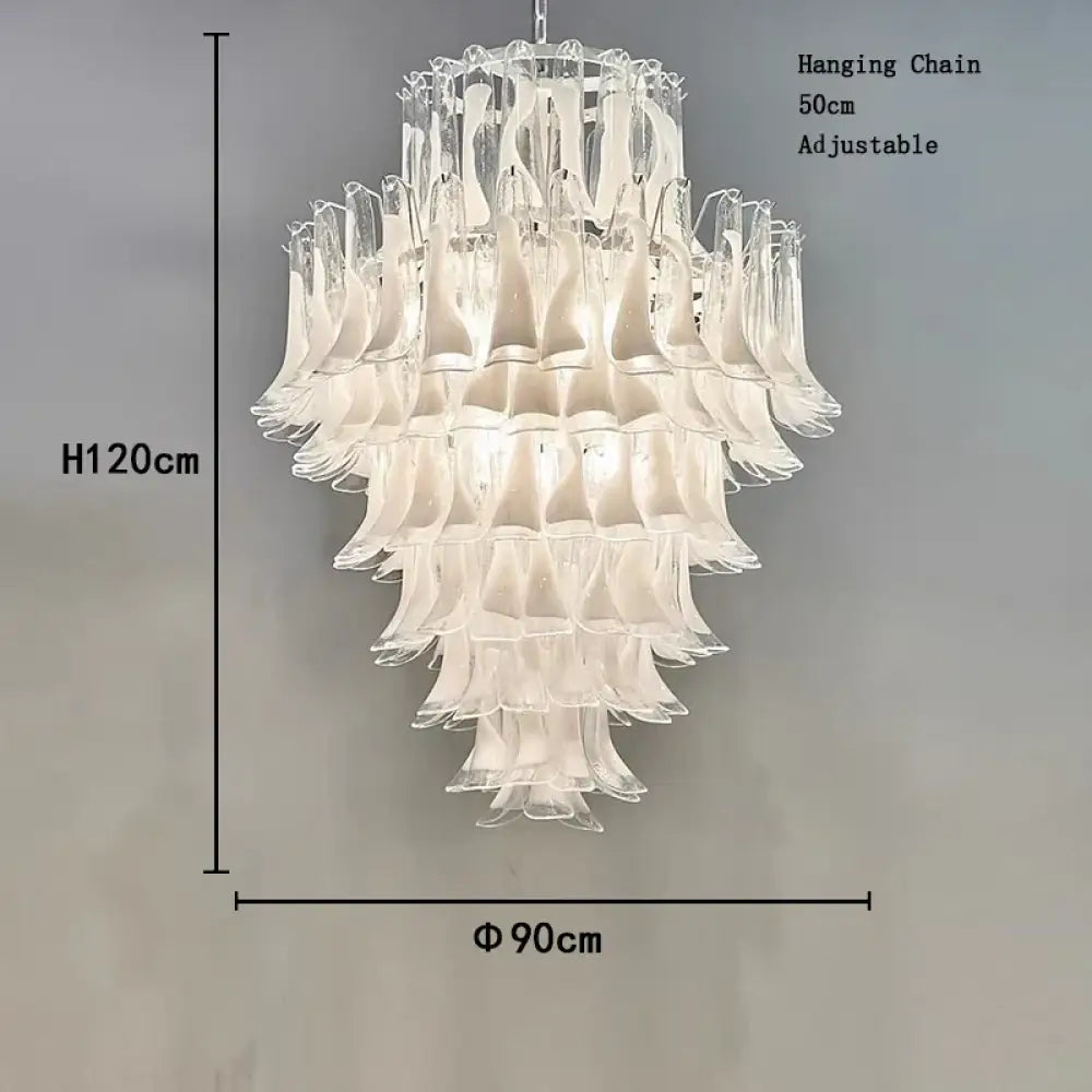 Elara White Petal Glass LED Chandelier for Staircase & Villa Décor - DecorGlobe