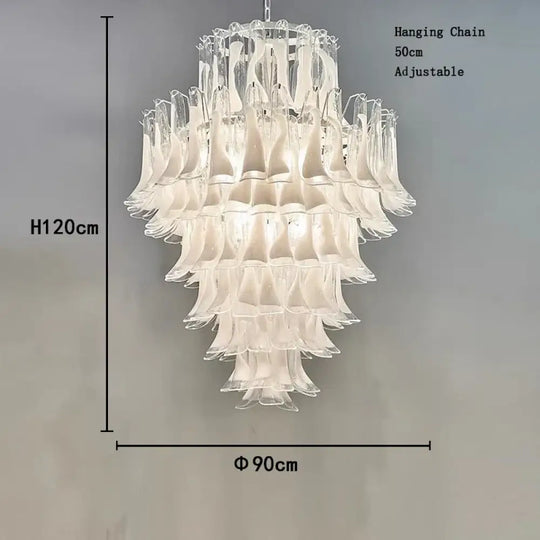 Elara White Petal Glass LED Chandelier for Staircase & Villa Décor - DecorGlobe