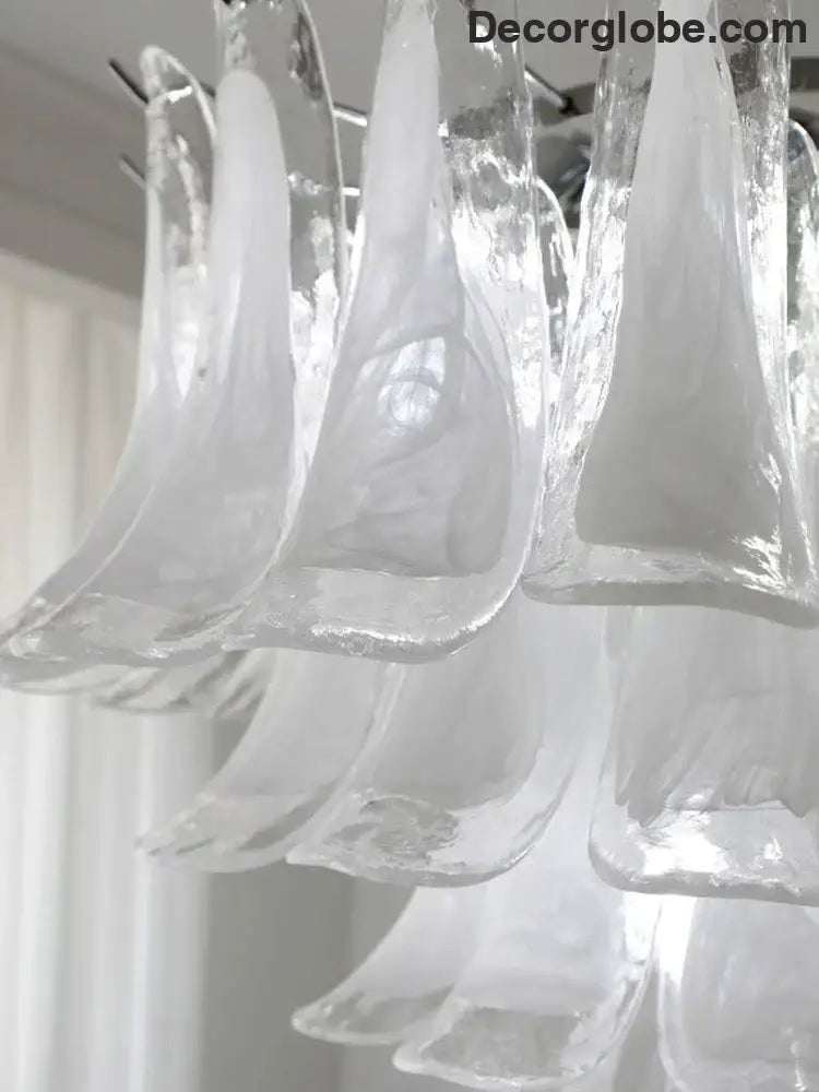 Elara White Petal Glass LED Chandelier for Staircase & Villa Décor - DecorGlobe