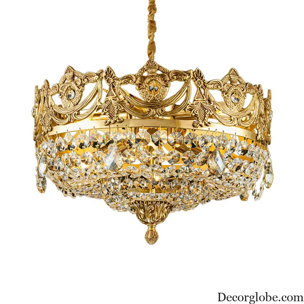 Eleanor French Crown Crystal Copper Chandelier for Living Room Diameter 45cm height 28cm Chandelier