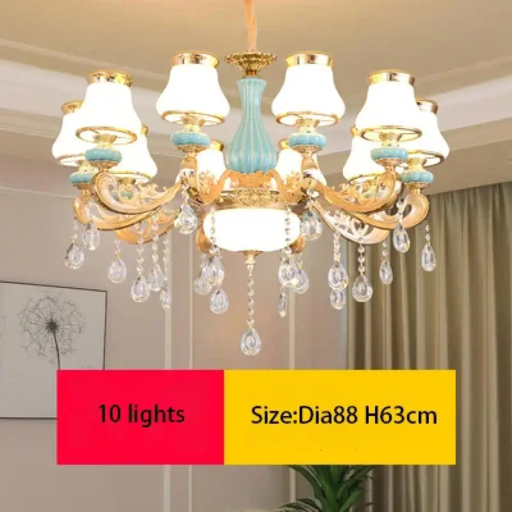 Elegant Blue Ceramic European Crystal Chandelier - Perfect for Living Rooms, Dining Rooms, and Bedrooms - DecorGlobe