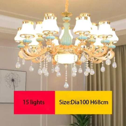 Elegant Blue Ceramic European Crystal Chandelier - Perfect for Living Rooms, Dining Rooms, and Bedrooms - DecorGlobe