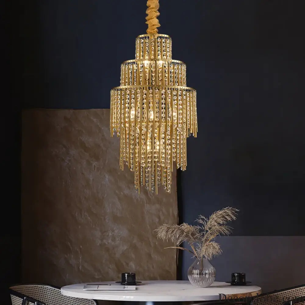 Elegant Brushed Gold LED Crystal Chandelier - A Luxury Addition to Your Modern Loft Home Decor - DecorGlobe
