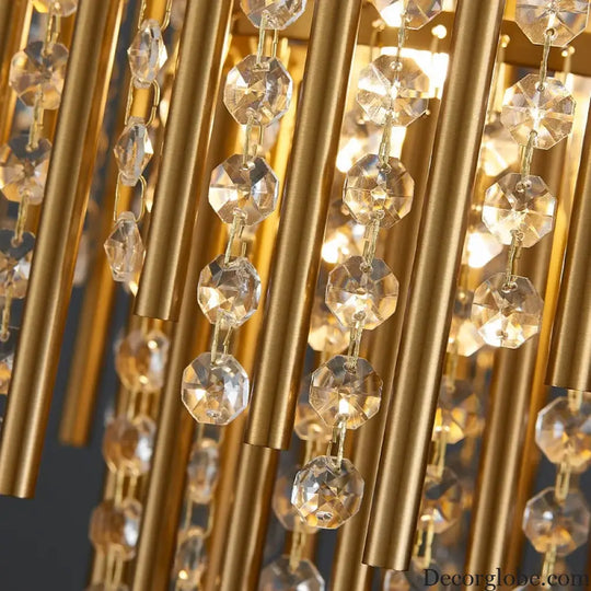 Elegant Brushed Gold LED Crystal Chandelier - A Luxury Addition to Your Modern Loft Home Decor - DecorGlobe