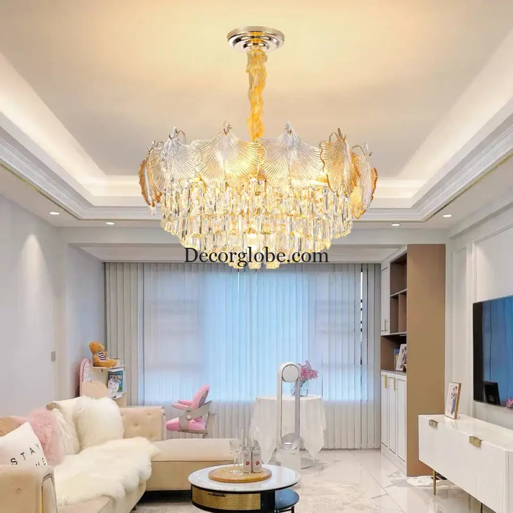 Elegant Crystal Ceiling Chandelier with LED Lighting - Luxury Home Decoration for Living Rooms, Bedrooms, and Restaurants - DecorGlobe