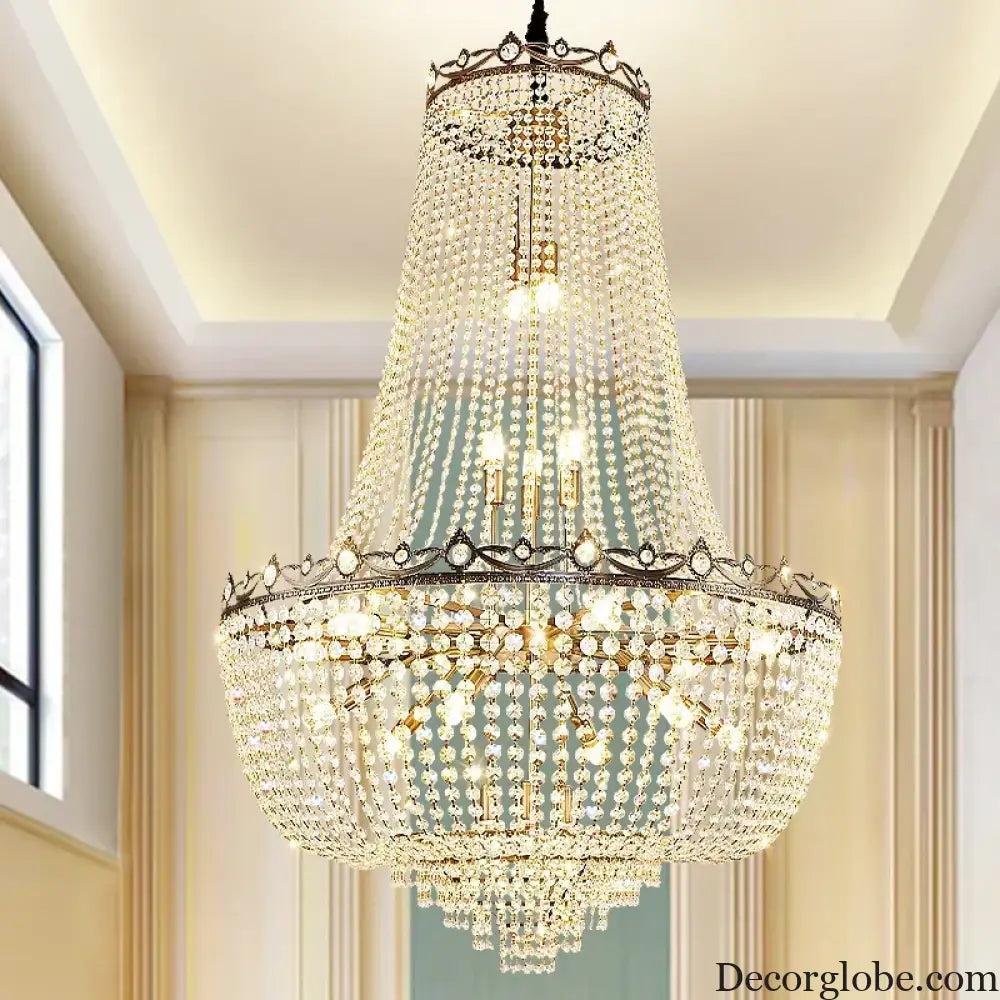 Elegant Crystal Chandelier for Duplex Buildings - A Modern Luxury Fixture for Living Rooms, Dining Spaces, Hotels, and Special Events - DecorGlobe