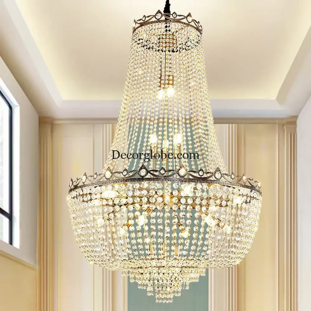 Elegant Crystal Chandelier for Duplex Buildings - A Modern Luxury Fixture for Living Rooms, Dining Spaces, Hotels, and Special Events - DecorGlobe