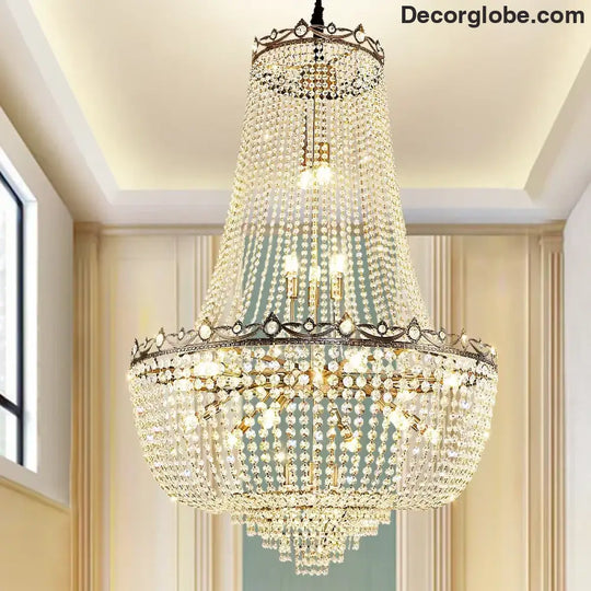 Elegant Crystal Chandelier for Duplex Buildings - A Modern Luxury Fixture for Living Rooms, Dining Spaces, Hotels, and Special Events - DecorGlobe
