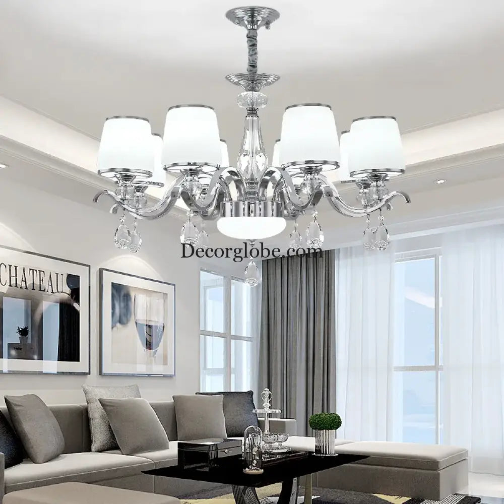 Elegant European Chrome Crystal Chandelier - A Postmodern Simple Fixture for Living Rooms, Dining Spaces, and Bedrooms - DecorGlobe
