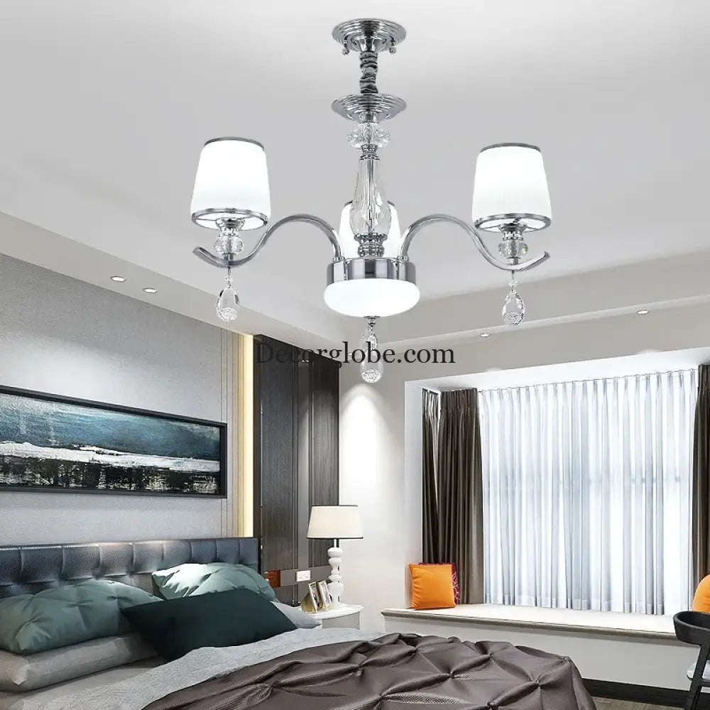 Elegant European Chrome Crystal Chandelier - A Postmodern Simple Fixture for Living Rooms, Dining Spaces, and Bedrooms - DecorGlobe