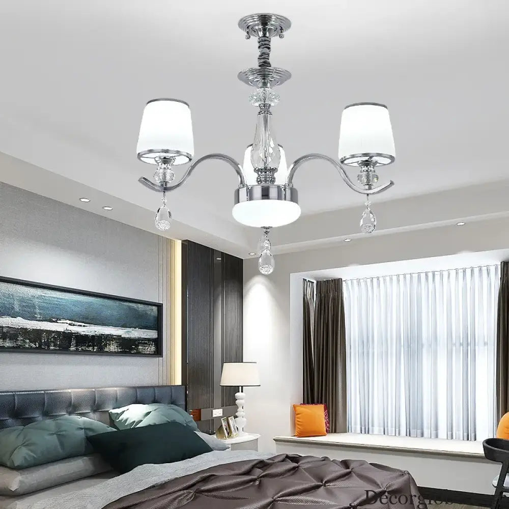 Elegant European Chrome Crystal Chandelier - A Postmodern Simple Fixture for Living Rooms, Dining Spaces, and Bedrooms - DecorGlobe