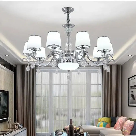 Elegant European Chrome Crystal Chandelier - A Postmodern Simple Fixture for Living Rooms, Dining Spaces, and Bedrooms - DecorGlobe