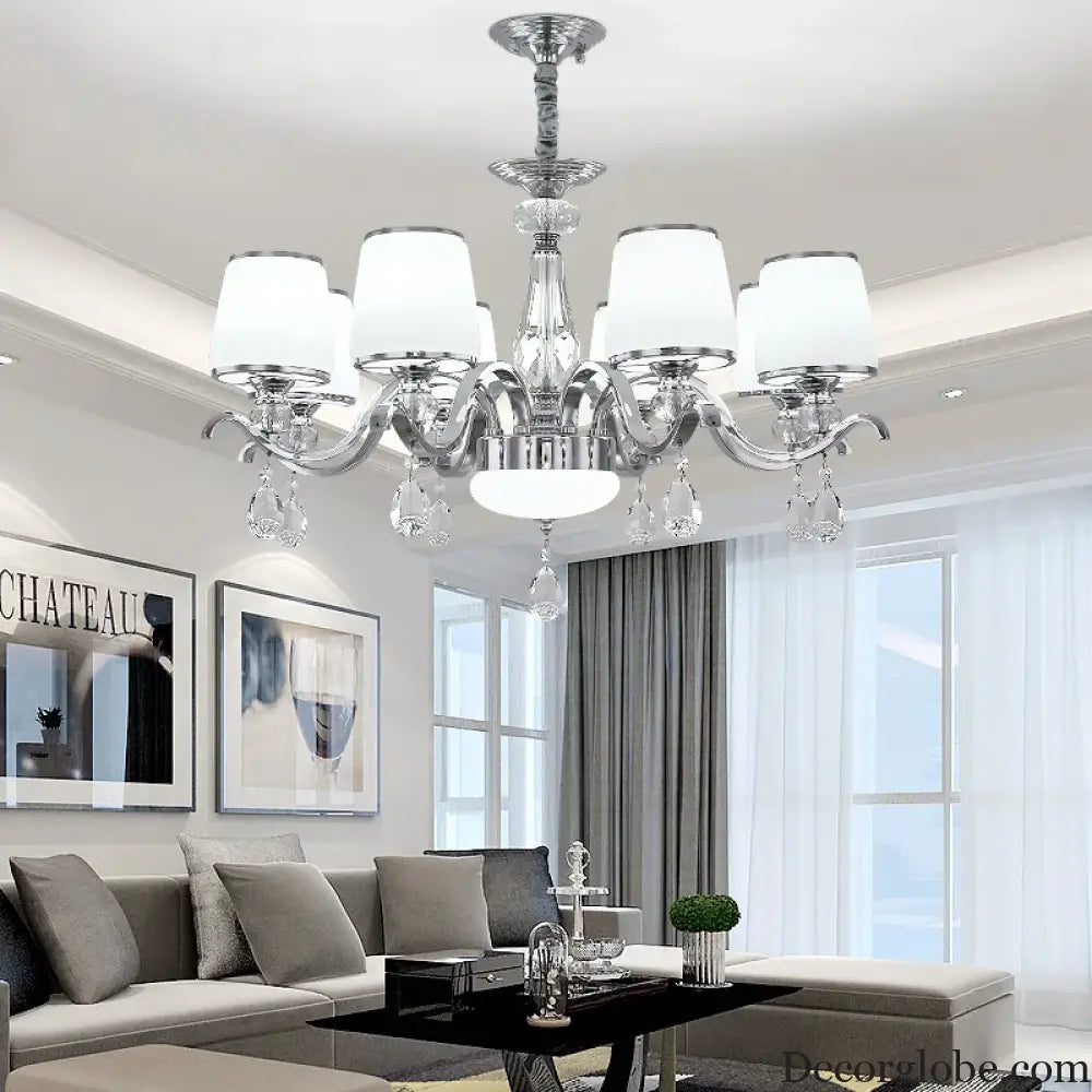 Elegant European Chrome Crystal Chandelier - A Postmodern Simple Fixture for Living Rooms, Dining Spaces, and Bedrooms - DecorGlobe