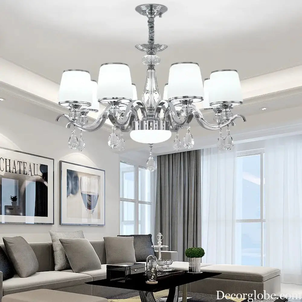 Elegant European Chrome Crystal Chandelier - A Postmodern Simple Fixture for Living Rooms, Dining Spaces, and Bedrooms - DecorGlobe