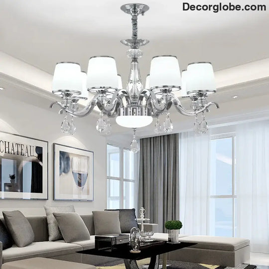 Elegant European Chrome Crystal Chandelier - A Postmodern Simple Fixture for Living Rooms, Dining Spaces, and Bedrooms - DecorGlobe