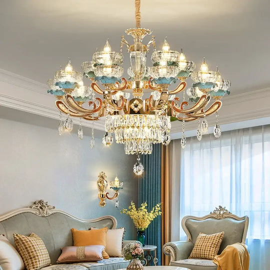 Elegant European Crystal Ceramic Chandelier - A Modern Light Luxury Fixture for Living Rooms, Bedrooms, Dining Rooms, and Villa Duplex Buildings - DecorGlobe