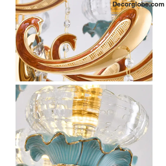 Elegant European Crystal Ceramic Chandelier - A Modern Light Luxury Fixture for Living Rooms, Bedrooms, Dining Rooms, and Villa Duplex Buildings - DecorGlobe